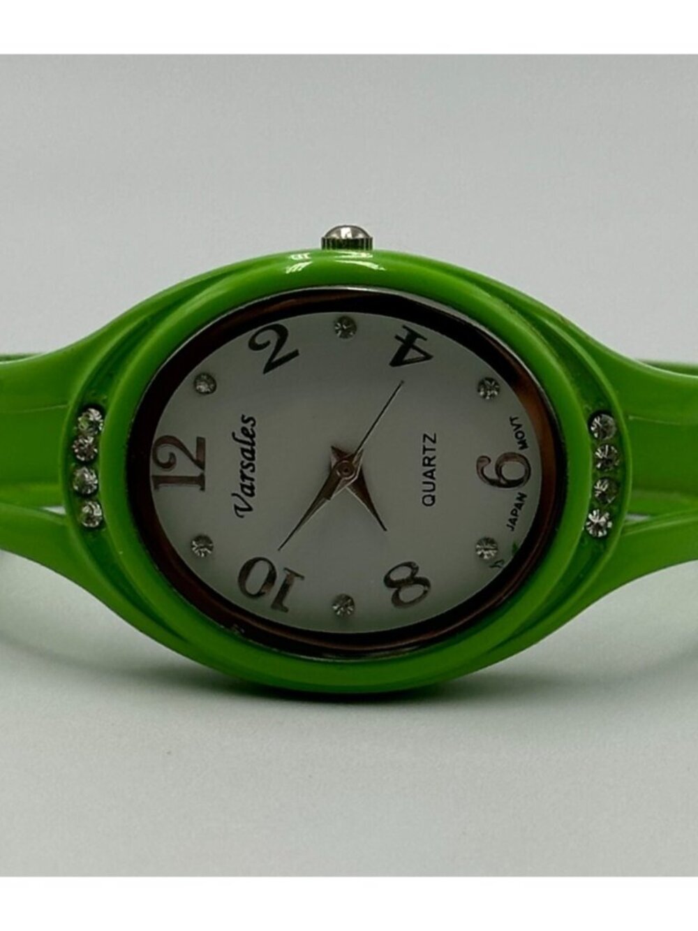 3/$30 Varsales Watch Women Green White Dial Rhinestone Accents Cuff Band